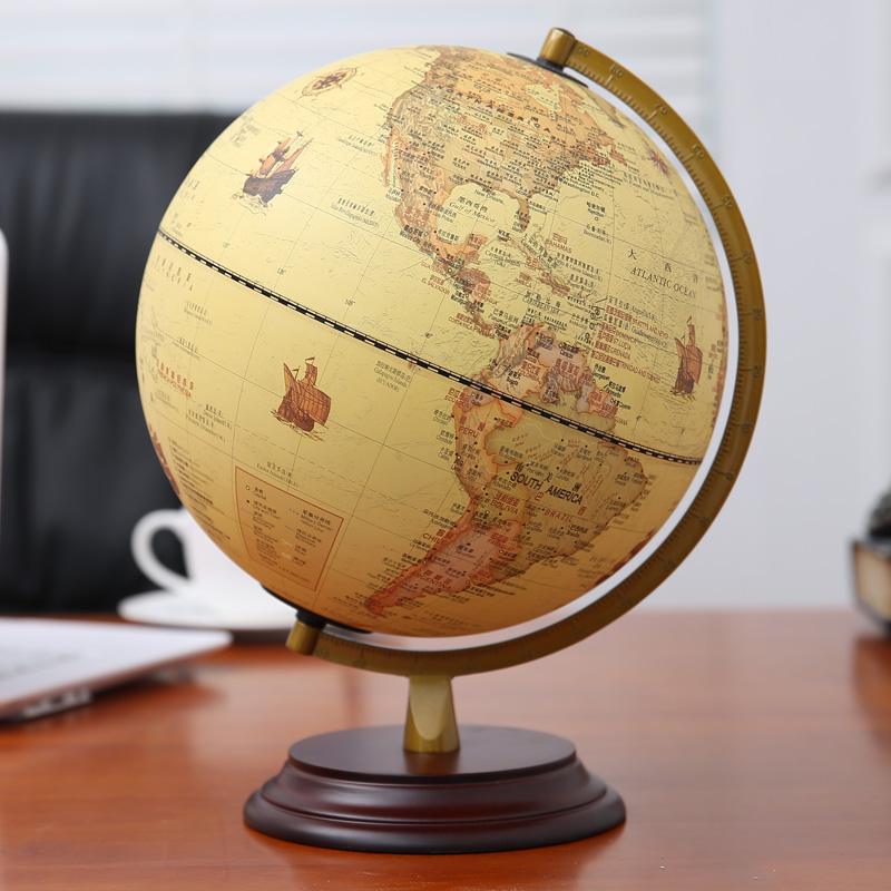 Zhicheng globe 25cm large HD Chinese and English medium Student study American antique vintage office study living room decoration height 32cm