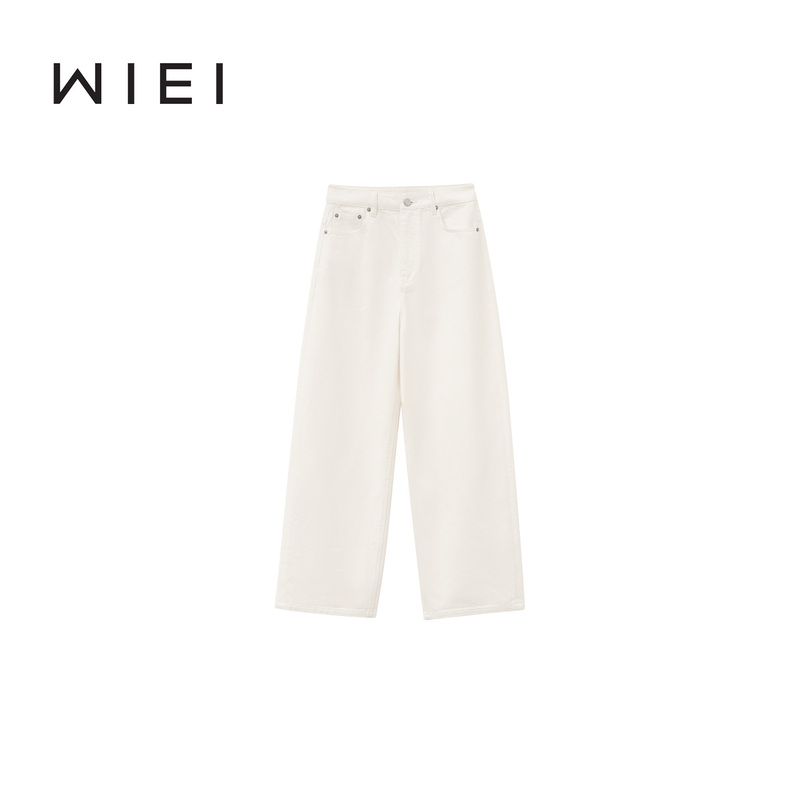 Rongrong Wiei "Old Money White Denim" Minimalist Imported Full Cotton Row Relaxed Old Money Straight-Leg Jeans W25403147