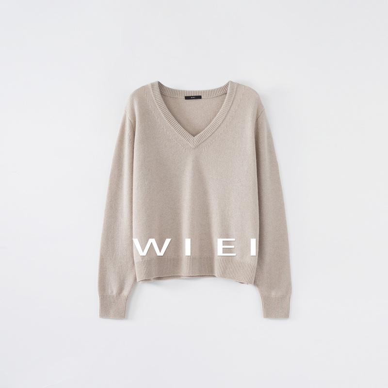 《Wi Ei》Conseni 100% Cashmere_V-Neck Lazy Long-Sleeved Knitted Sweater W26109189 《Wi Ei》Conseni 100% Cashmere_V-Neck Lazy Long-Sleeved Knitted Sweater W26109189