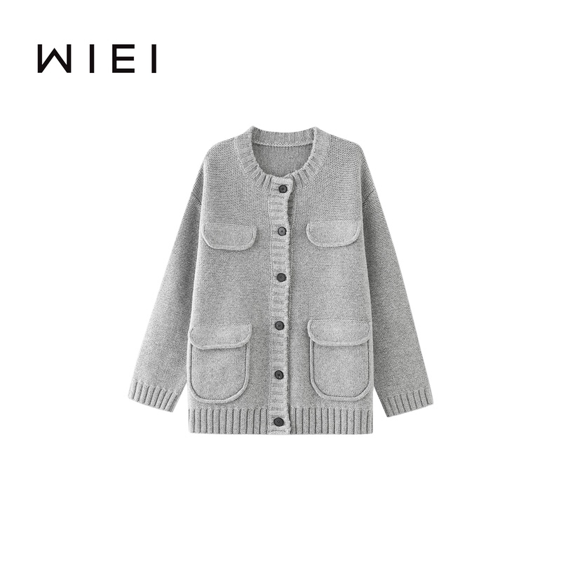 《Wi Ei》Airport Sweater*High Weight 100% Wool_Minimalist R*W Knitted Cardigan Sweater 7A211