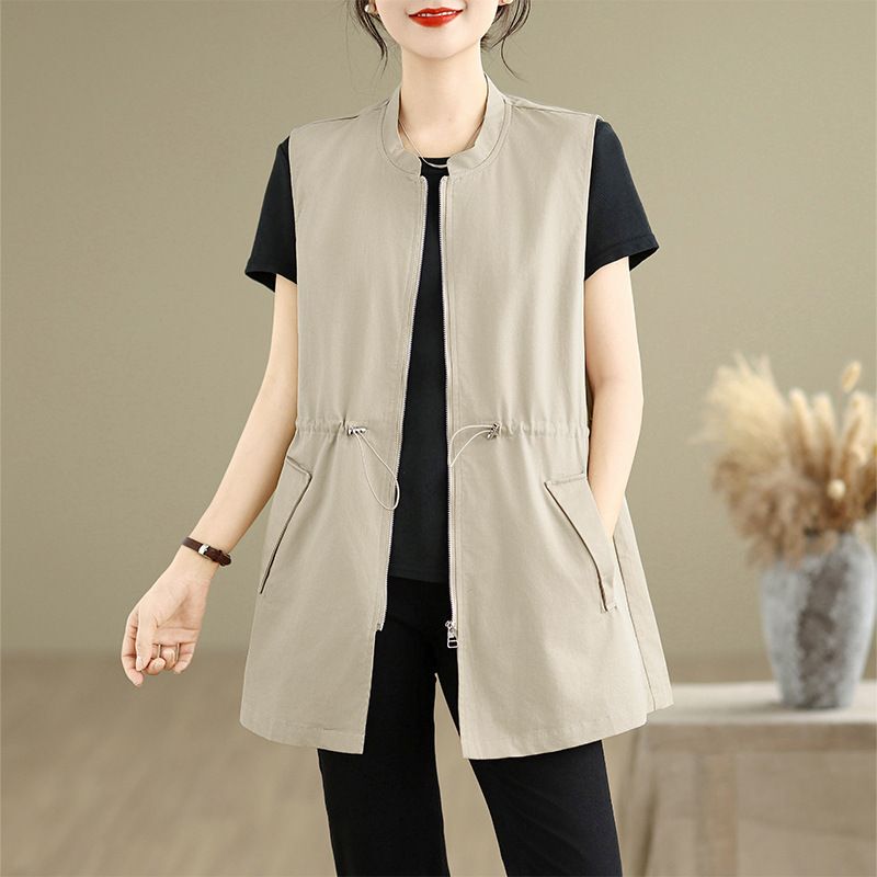 Casual Trench Coat Vest for Women 2026 New Spring and Autumn Drawstring Tie Versatile Trench Coat Top Casual Vest Foreign Trade Trend Casual Trench Coat Vest for Women 2026 New Spring and Autumn Drawstring Tie Versatile Trench Coat Top Casual Vest Foreign Trade Trend