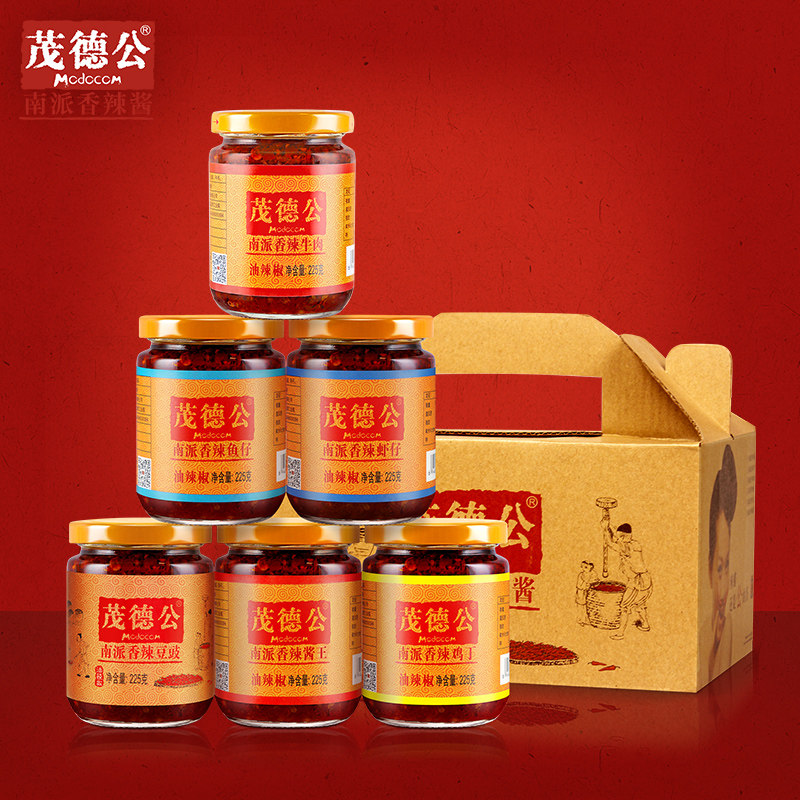 (Maude Gong Hot Sauce 6 flavors) Beef fish shrimp chicken bean sauce Six flavors Chili sauce Bibimbap hot sauce 225g*6