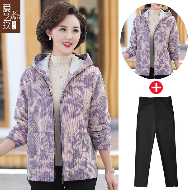 Mom spring and autumn jacket thin 50-year-old 60-year-old color corduroy jacket middle-aged women's new spring