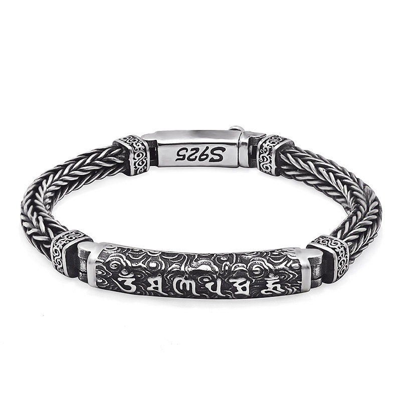Original small crowddesign s925 silver Six words true and pure hand weaving hand-made of ancient Thai silver personality fashion lettering