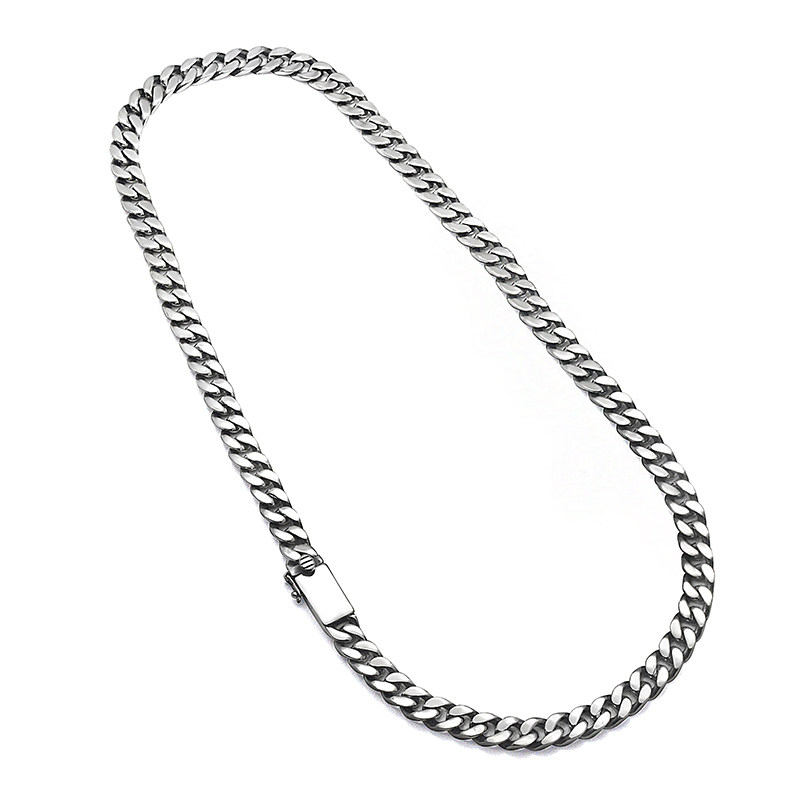 925 Pure Silver Thai Silver Retro Street Hip Hop Lovers Lock Bones Chain Men's Rough 100 Hitch Foundation Cuban Necklace Female Lettering