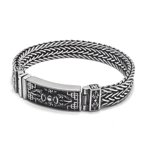 S925 Silver Vajra hand woven bracelet Vintage fashion domineering made old mens six word proverbs Thai silver bracelet