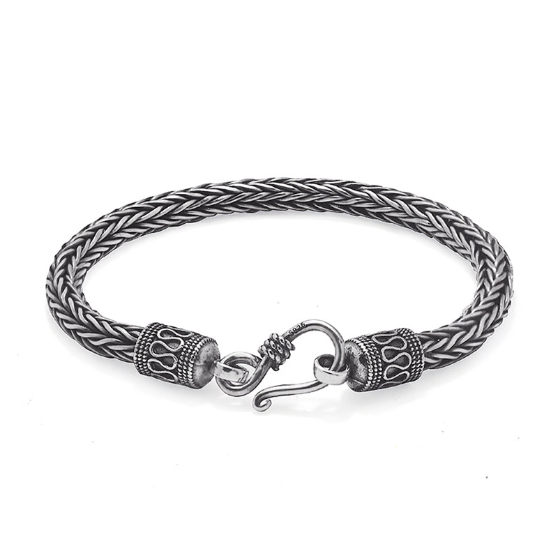 s925 pure silver hand woven bracelet Thai silver retro individuality keel male wave small crowdsourced design art lovers handmade
