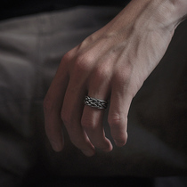 S925 sterling silver hand woven ring for men and women Thai silver vintage made old ring opening woven twist tail ring