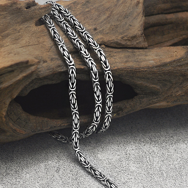 925 sterling silver peace pattern personality Thai silver necklace trendy men's fine retro clavicle chain female couple niche silver jewelry