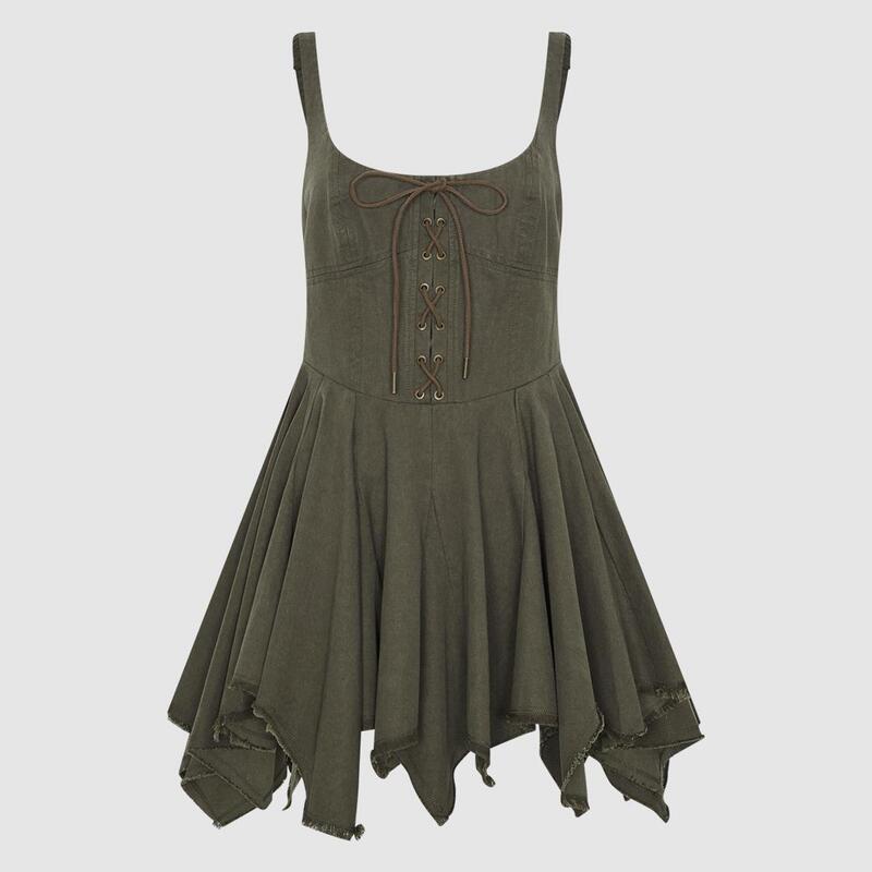 Sh&Ur2025 Spring New Women's Clothing Barn-Style Lace-Up Ultra-Short Suspender Dress Top