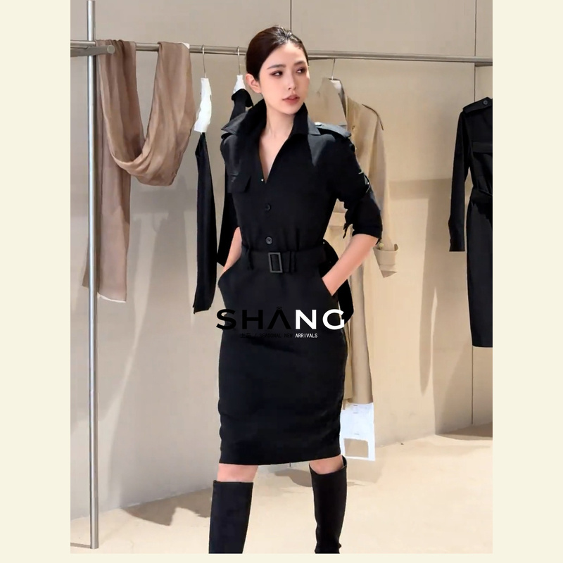 In Autumn, the Aura Is Powerful, the Temperament Is High-Class, the Goddess Style Skirt, the Intellectual Black Professional Shirt Dress for Women