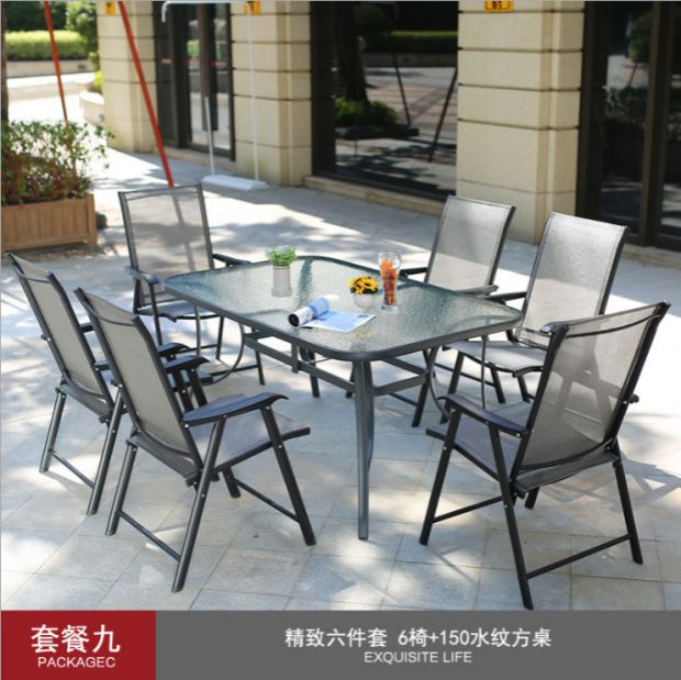 Bàn ghế ngoài trời kết hợp nội thất sân vườn Bàn ghế giải trí sân vườn với ô dù Teslin gấp ghế bộ bàn ghế gỗ ngoài trời