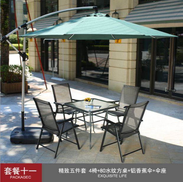 Bàn ghế ngoài trời kết hợp nội thất sân vườn Bàn ghế giải trí sân vườn với ô dù Teslin gấp ghế bộ bàn ghế gỗ ngoài trời