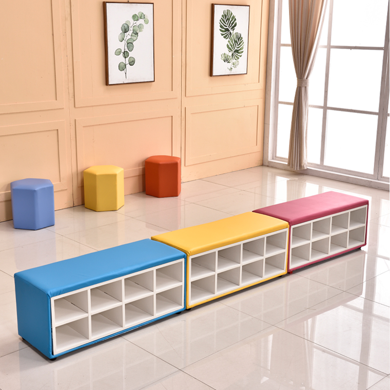 Early teaching new soft-covered shoes cabinet nursery school children changing shoes stool dance room gym strip sofa fence sitting stool-Taobao