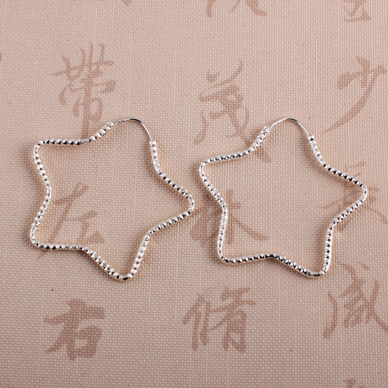 Pure silver pentagon ear needle simple geometric star personality exaggerated large earrings Europe and America temperament fashion ear crash