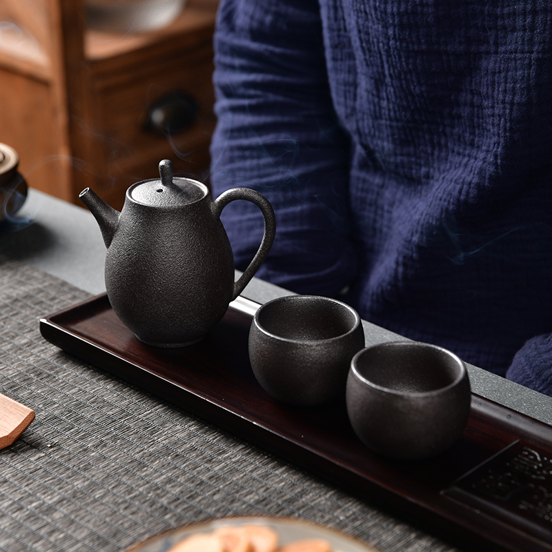 Su Pit Black Pottery One Pot two glasses of gift box Imitation Ancient Minimalist Tea Set Gifts to the Long High-end Virtuoso Works Teapot