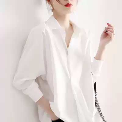 Silk design sense niche white shirt women's spring and autumn new Hong Kong style long-sleeved top loose fashion temperament shirt