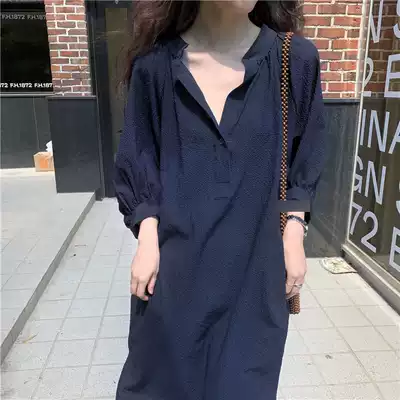 Korean version of the dress women's 2021 summer new loose thin lazy wind cotton and linen medium and long casual shirt skirt tide