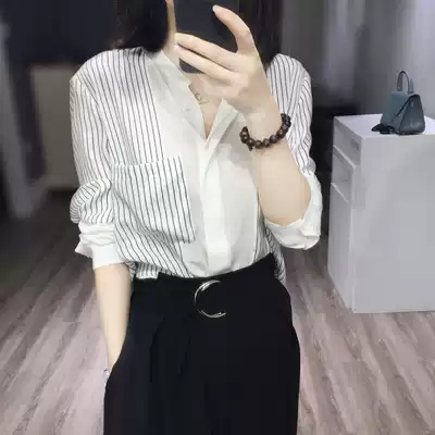 Professional chiffon striped shirt Women design sense minority 2021 Spring and Autumn New temperament V collar loose long sleeve shirt