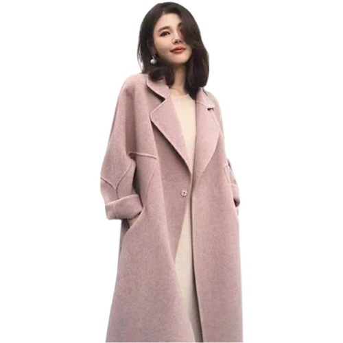 Зимнее розовое шерстяное пальто, длинная шерстяная куртка, 2023 года, свободный крой, средней длины