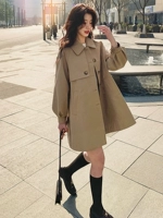 Плащ, длинная куртка, осеннее пальто, А-силуэт, средней длины, подходит для подростков, коллекция 2023, в корейском стиле