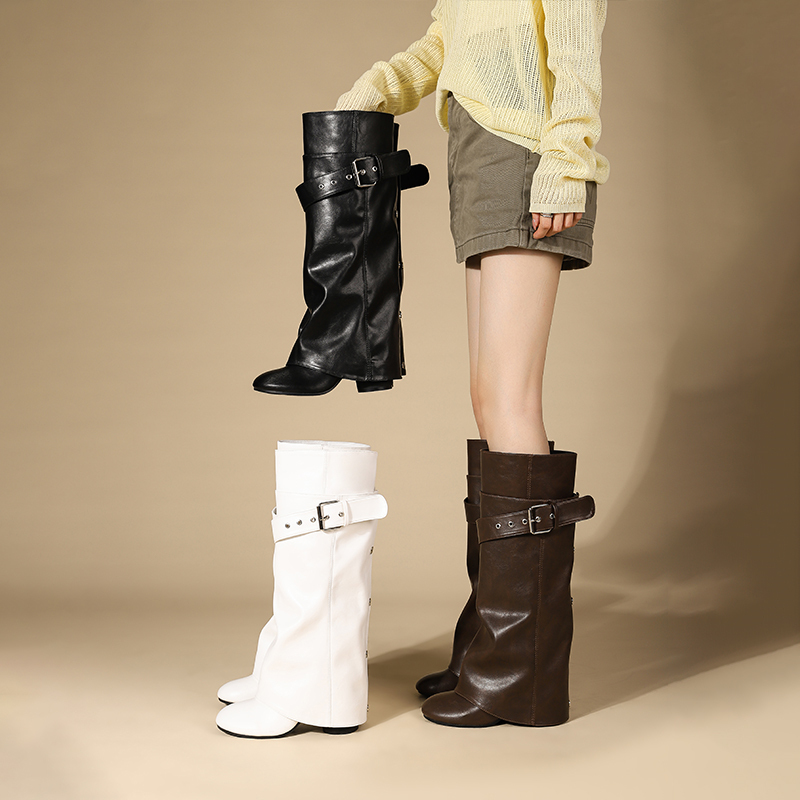 Madasu Detachable Two-Way Wear Long Boots for Women, Fashionable and Slimming High-Heeled Trouser Boots, Western Wide-Leg Riding Boots