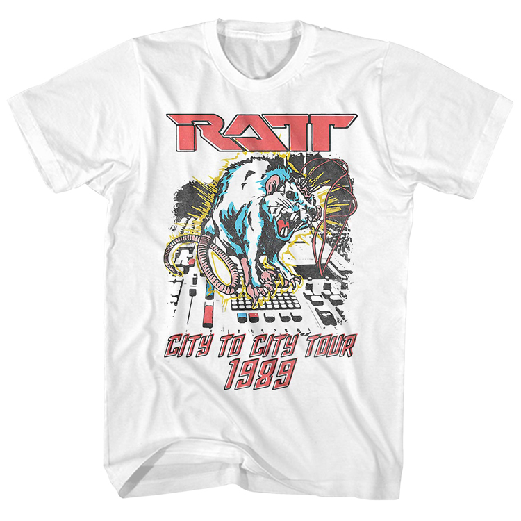 Ratt Rock Band 1983 Electronic Music Mouse Pattern City to City Tour'89 Ratt T-Shirt