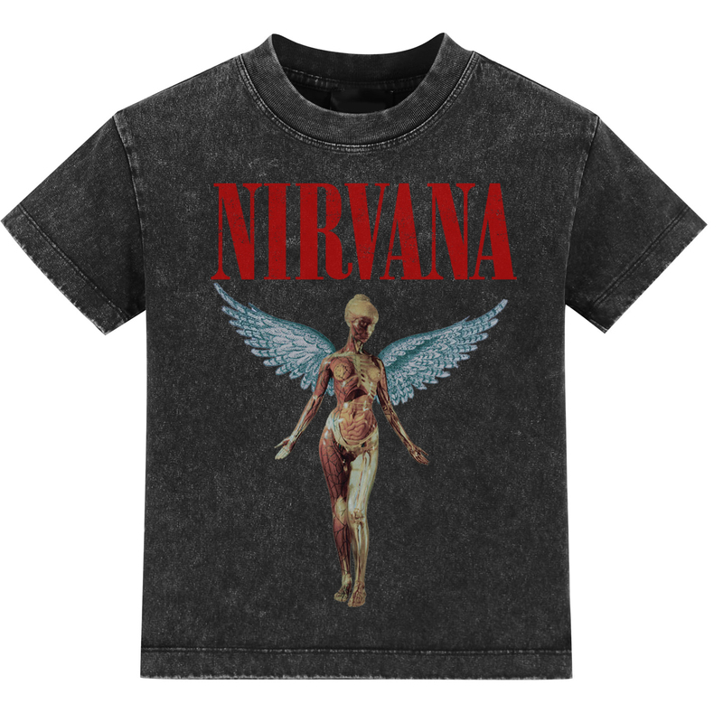 Nirvana Band Yellow Smiley Face Rock Kids Washed Retro Children's Clothing Unisex T-Shirt Short Sleeve