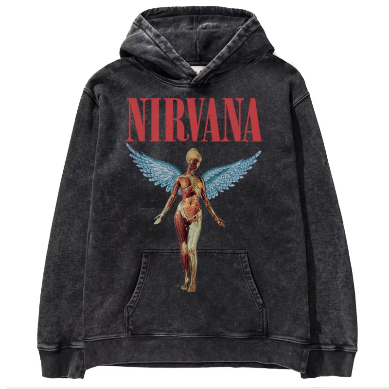 Autumn and Winter Nirvana Nirvana Rock American Retro Vintage Washed Wax-Dyed Long-Sleeved Hooded Sweatshirt