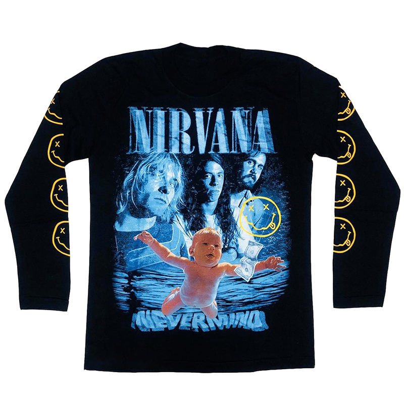 New Arrivals for Early Autumn: Nirvana Band Classic Rock Smiley Face Unisex Pure Cotton Base Shirt Long-Sleeve T-Shirt