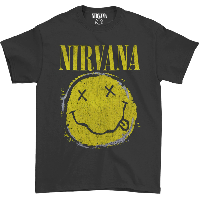 New Nirvana Band Kurt Cobain Rock Worn Out Smiley Smiley Face Retro Men's T-Shirt New Nirvana Band Kurt Cobain Rock Worn Out Smiley Smiley Face Retro Men's T-Shirt