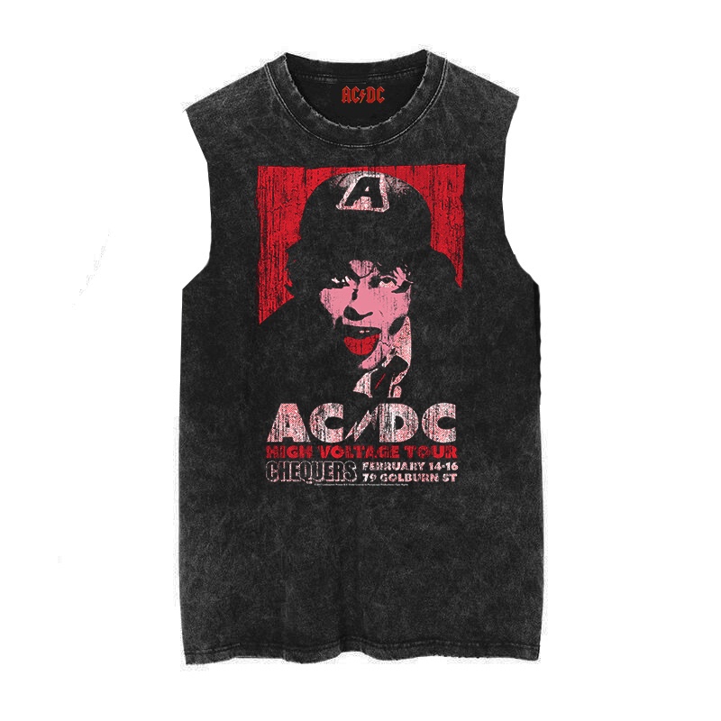 Acdc Rock Punk Distressed Washed Retro Batik Loose Trendy Brand Sleeveless T-Shirt Oversize Tank Top T-Shirt