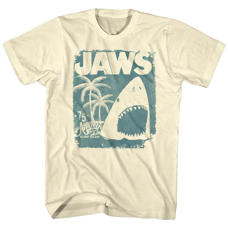 1975 Great White Shark Movie Collaboration Jaws Vintage Men's T-Shirt Retro Men's T-Shirt