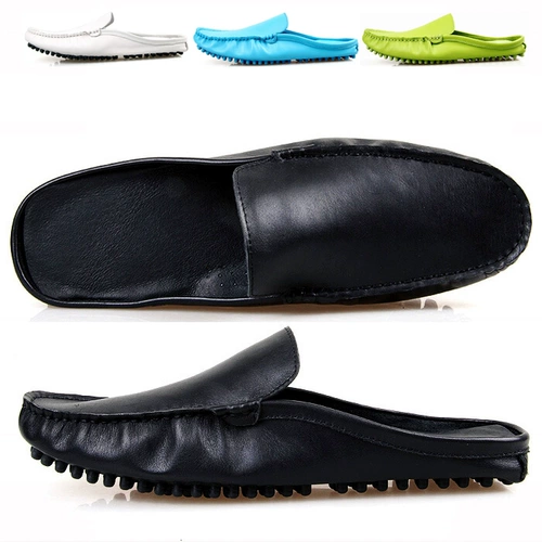 Модные тапочки в английском стиле, повседневная обувь, из натуральной кожи, нескользящая подошва, в корейском стиле