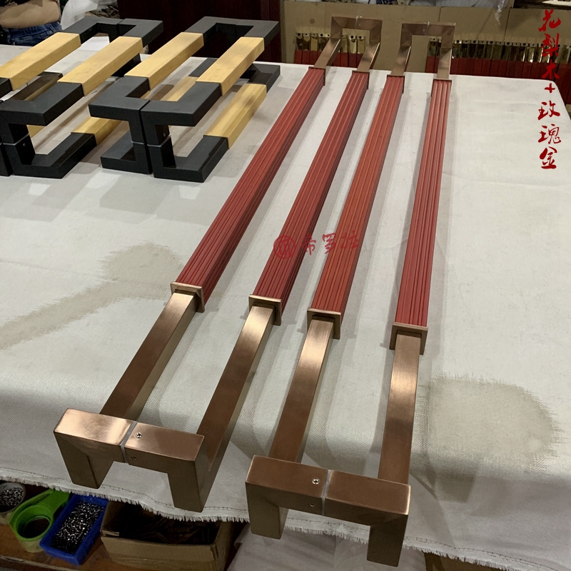 Chinese solid wood glass door handle custom log large door handle wooden door handle rose gold black spot