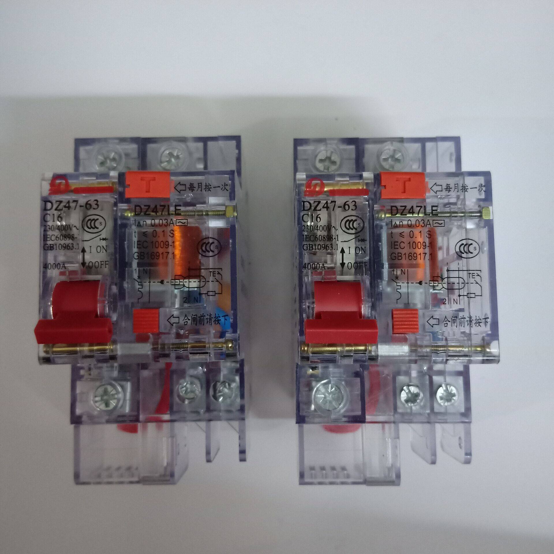 16A Transparent DZ47LE-63 Air leakage switch protector 1P 2P 3P 4P Circuit breaker 63A 32A