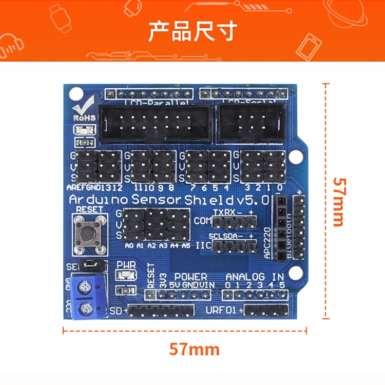 Arduino UNO R3 Tấm chắn cảm biến V5.0 Bo mạch chủ dòng Dupont