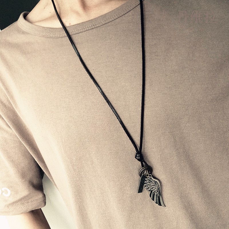 Trendy men's long pendant necklace retro simple hanging chain accessories wild neck chain personality European and American sweater chain pendant