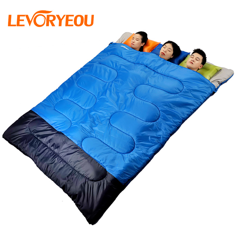 Outdoor camping sleeping bag three people portable plus thick warm camping travel sleeping bag cold single double four seasons