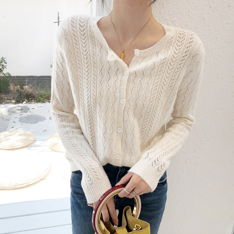 2022 spring, summer and autumn new hollowed out cardigan short sweater loose and thin knitted thin air-conditioning shirt coat