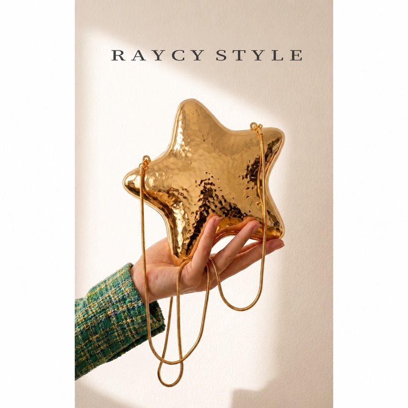 Raycy European and American Trendy Star Bag for Women, Niche Design, Metallic Shiny Evening Clutch Crossbody Bag Raycy European and American Trendy Star Bag for Women, Niche Design, Metallic Shiny Evening Clutch Crossbody Bag