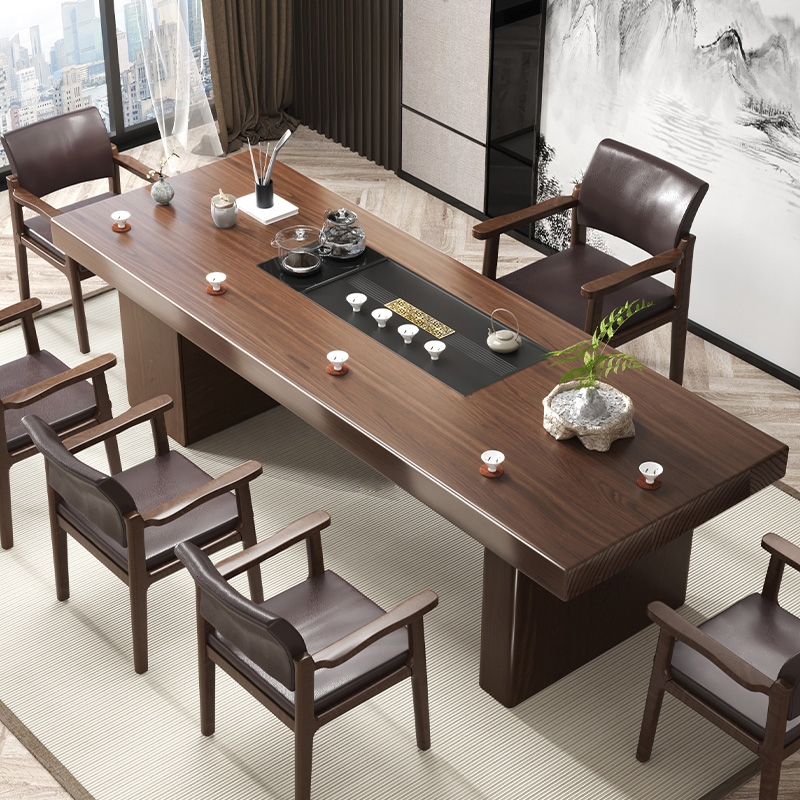 Solid wood tea table simple household tea table and chair combination living room all solid wood large board modern integrated office tea table