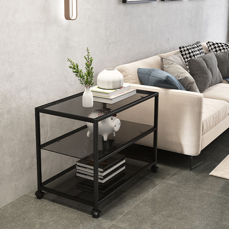 Simple mobile storage shelf multi-layer tempered glass shelf desk modern side a few office study computer rack