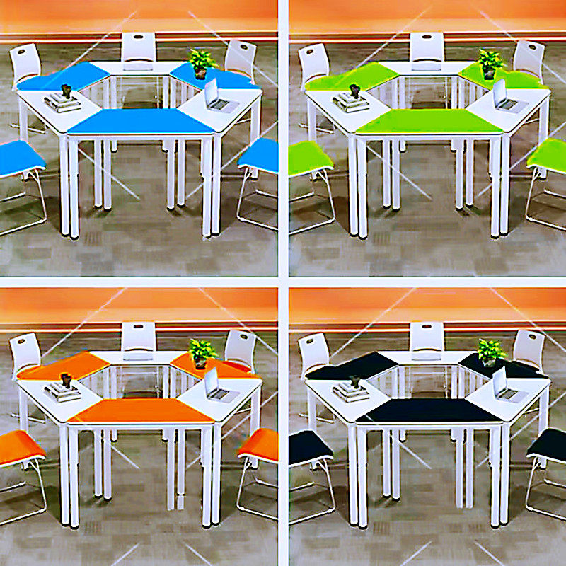 Hexagonal combination training table student trapezoidal splicing table multi-functional movable long table and chair negotiation conference table