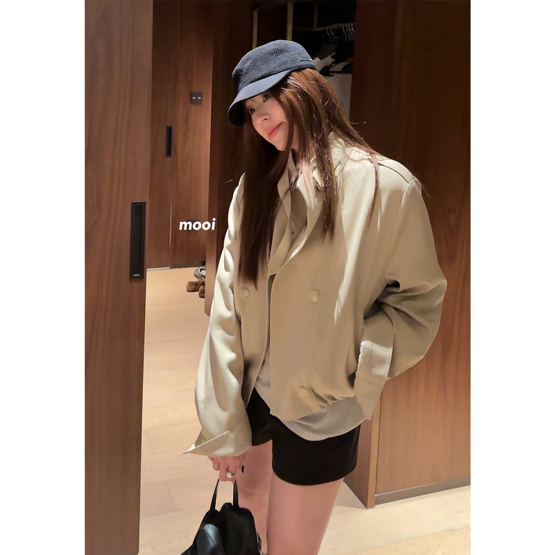 See You Soon Cheers British Mist Double-Breasted Jacket for Women with Stand Collar, Short Silhouette, Elegant and Slimming Trench Coat See You Soon Cheers British Mist Double-Breasted Jacket for Women with Stand Collar, Short Silhouette, Elegant and Slimming Trench Coat