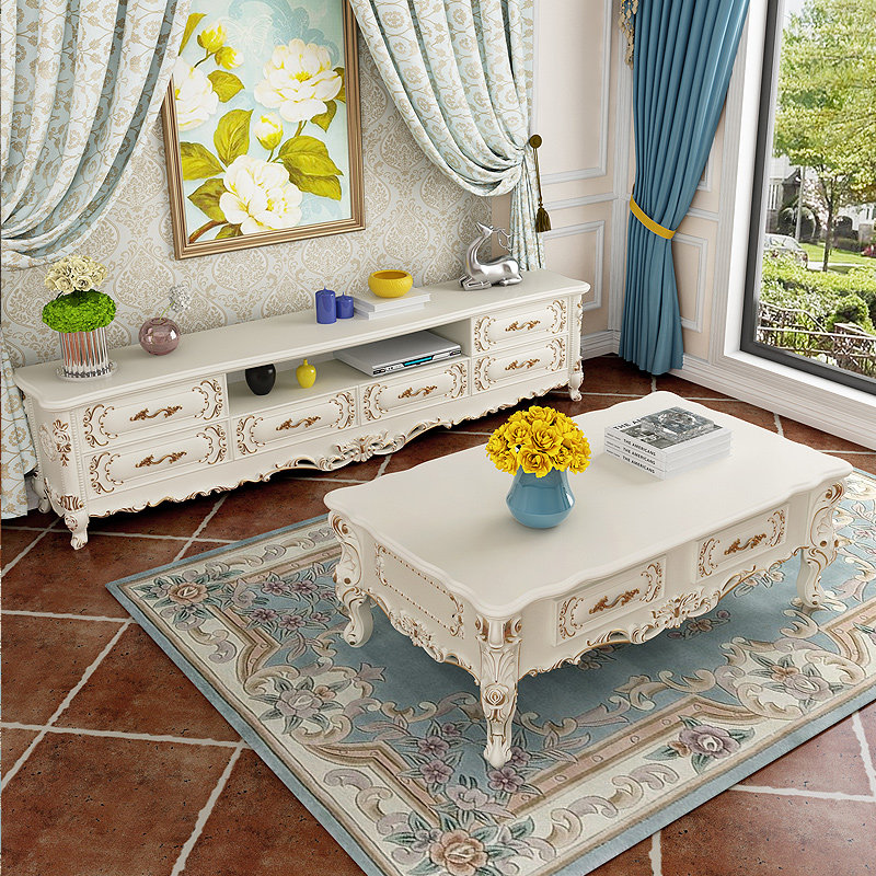 TV cabinet coffee table combination set solid wood modern simple living room small apartment European-style economy multifunctional mini