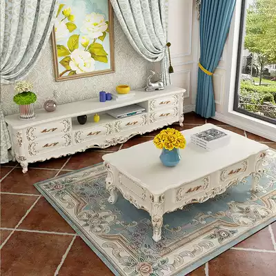 TV cabinet tea table combination set solid wood modern simple living room small household European economical multifunctional mini