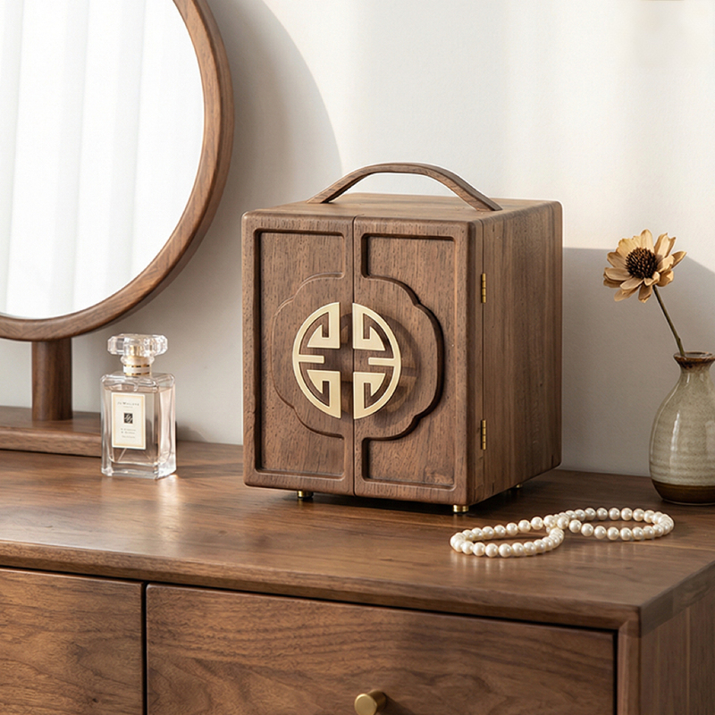 Yy01 Black Walnut Crabapple Flower Double-Door Jewelry Box 20.5*21.5*25.5cm