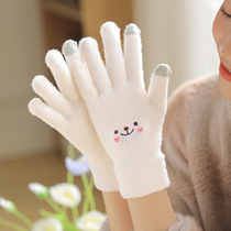 Gloves Womens autumn and winter Korean version of thick warm and lovely students cold-proof riding five-finger touch screen cotton gloves winter