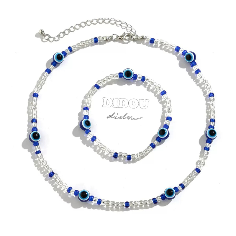 Didou Devil's Eye Koz Bracelet Blue Eye Seed Bead Necklace Accessory Set Niche American Style Bracelet Clavicle Chain